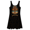 Black tank dress with graphic design and text on a white background