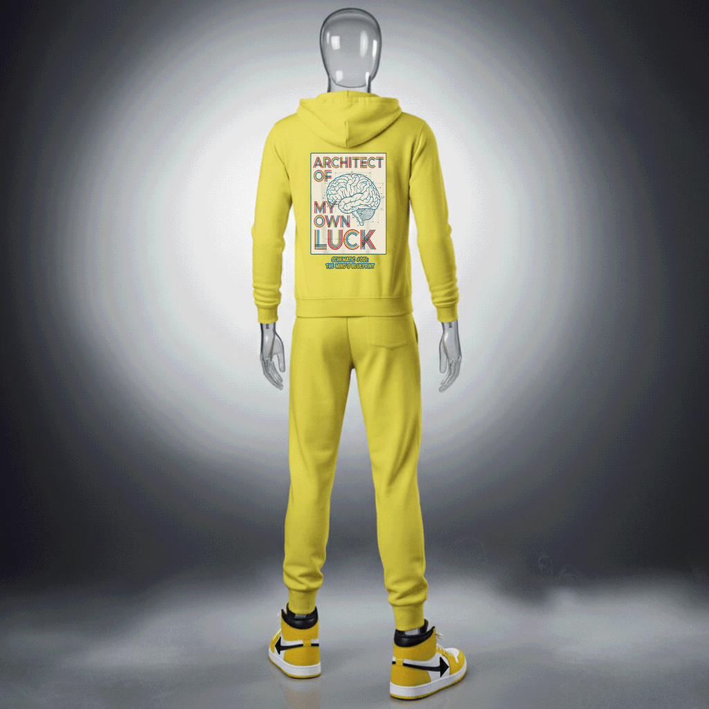 Architect of Luck Yellow Premium Cotton Full-zip Hoodie by Hyperphanta - Shadow Embracer Streetwear Collection